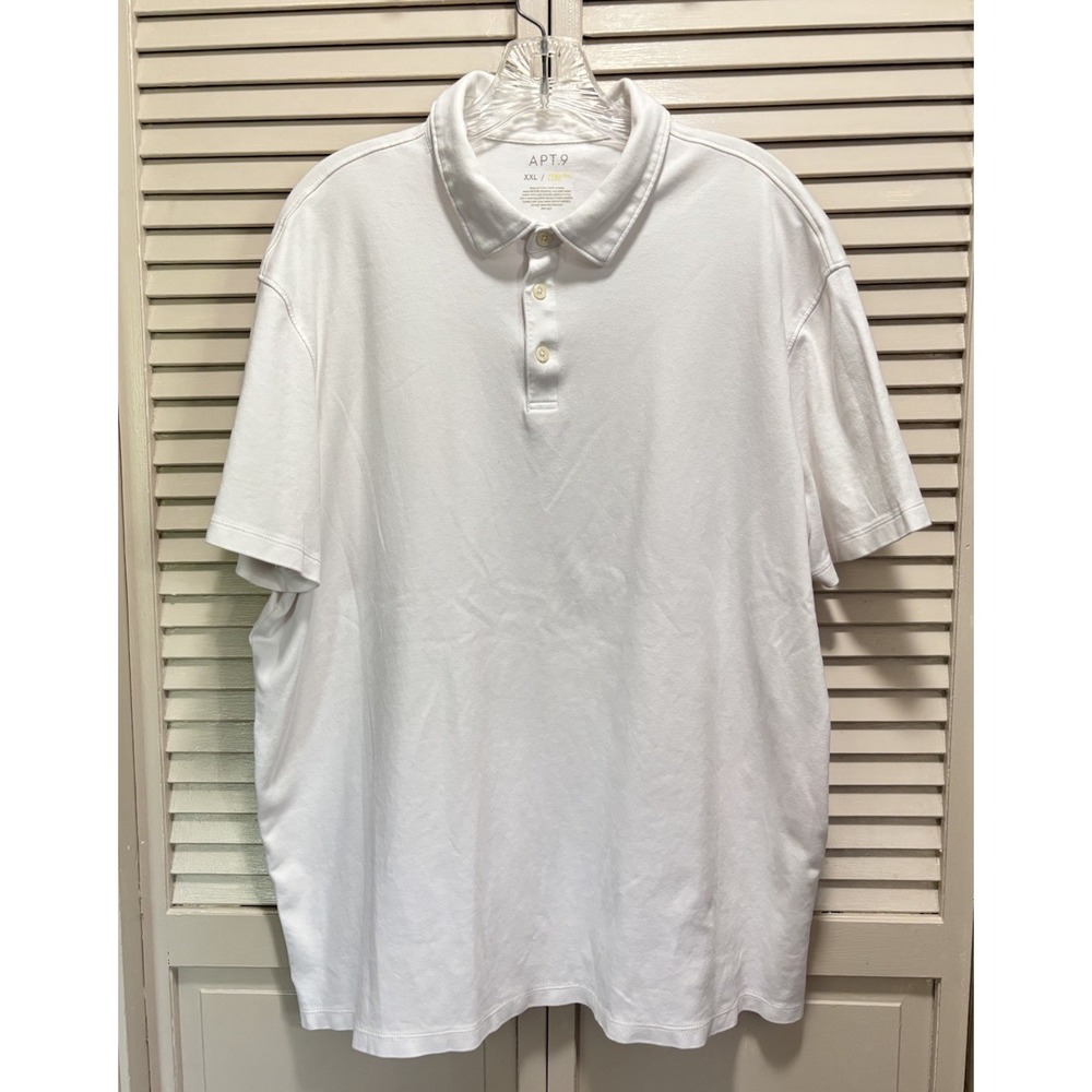 Apt 9 Premier Flex Polo Short Sleeve White Button Collar Size XXL Cotton